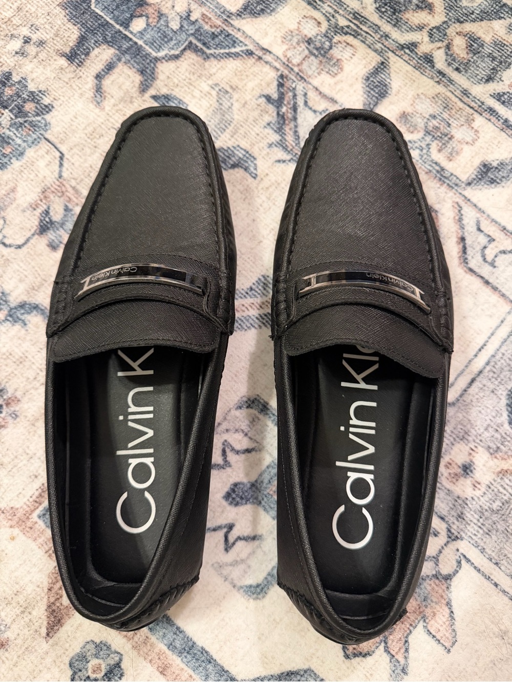Calvin Klein Men's Black Slip-On Loafers with Metal Bit
